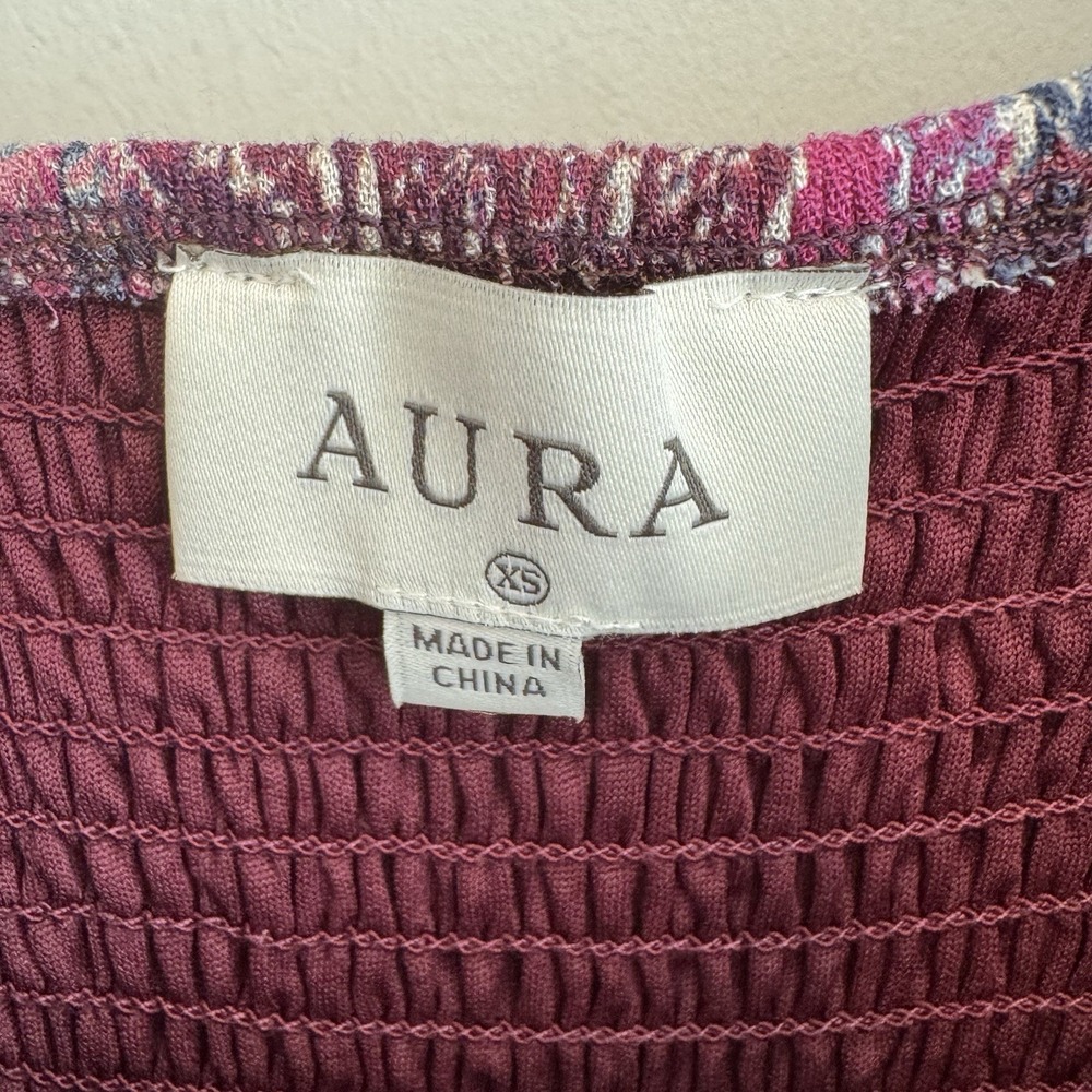 NWT Aura Shop Red Dress XS Purple Boho Patchwork Smocked Long Sleeve Mini Dress - Picture 11 of 14